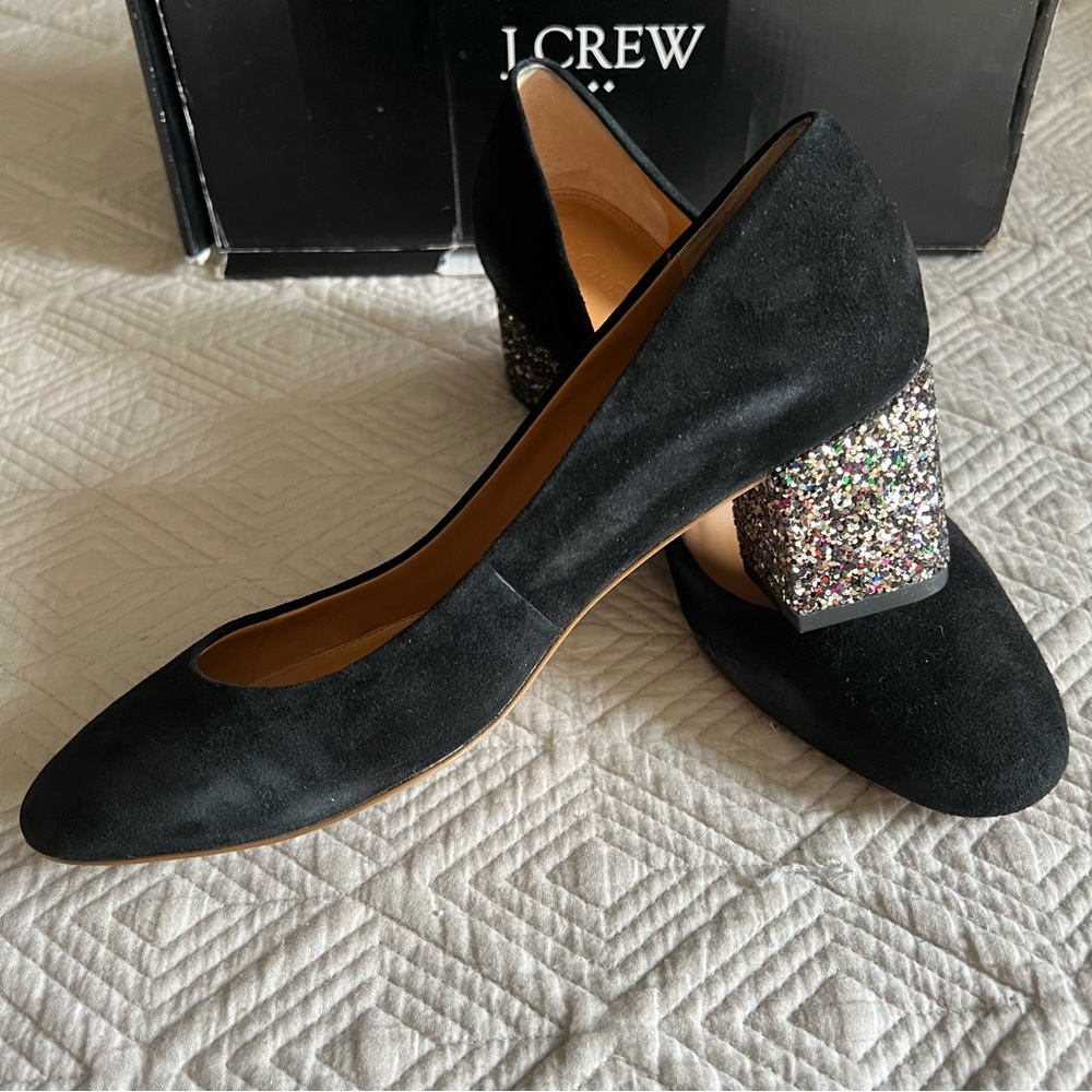 JCREW Bryn Suede Pumps with Glitter Heel - Black